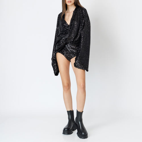 Embellished Black Sequin Micro Pants