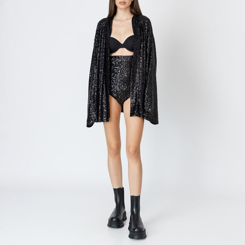 Embellished Black Sequin Micro Pants