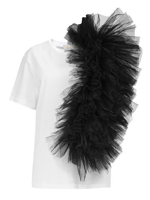 Regular Tee With Asymmetric Tulle Panel