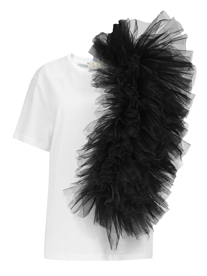 Regular Tee With Asymmetric Tulle Panel