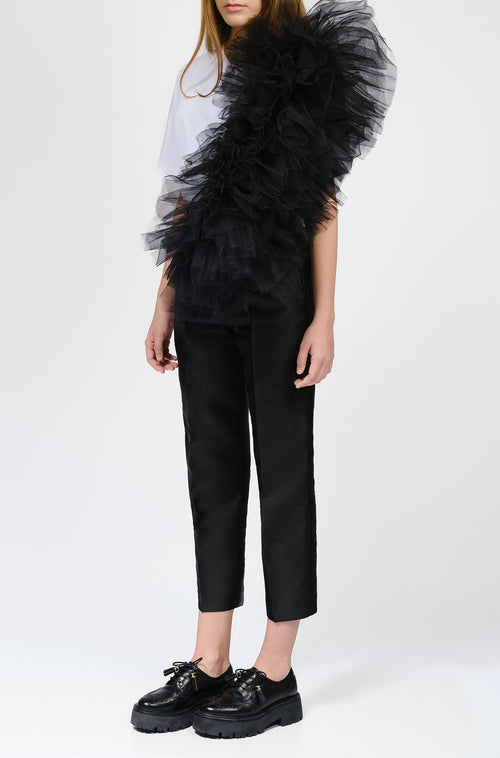 Regular Tee With Asymmetric Tulle Panel