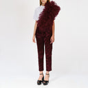 Regular Tee With Asymmetric Tulle Panel In Burgundy
