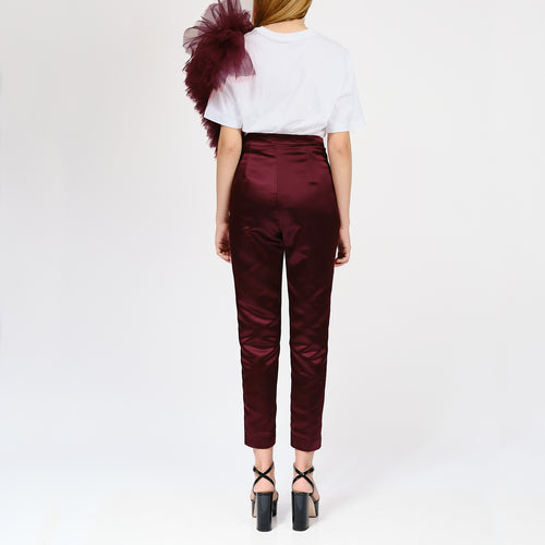 Regular Tee With Asymmetric Tulle Panel In Burgundy