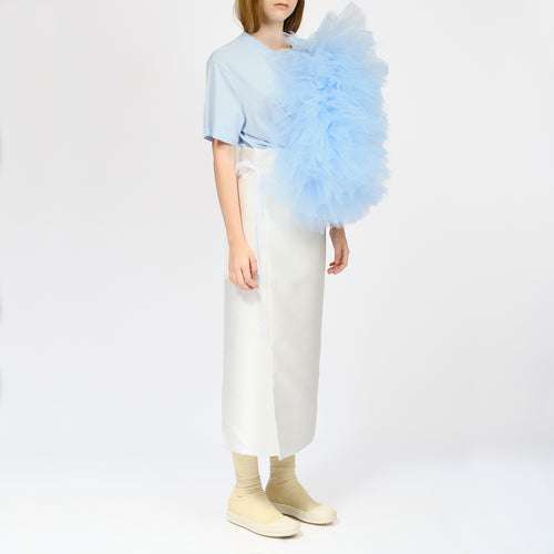 Regular Tee With Asymmetric Tulle Panel In Blue