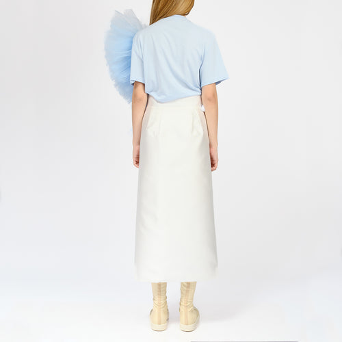 Regular Tee With Asymmetric Tulle Panel In Blue