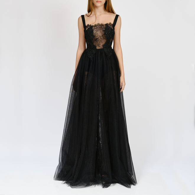 Deconstructed Lace and Tulle Overall Dress