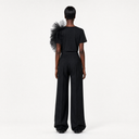 Tulle Panel Cotton Tee In Black