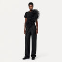Tulle Panel Cotton Tee In Black