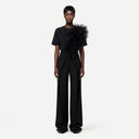 Tulle Panel Cotton Tee In Black