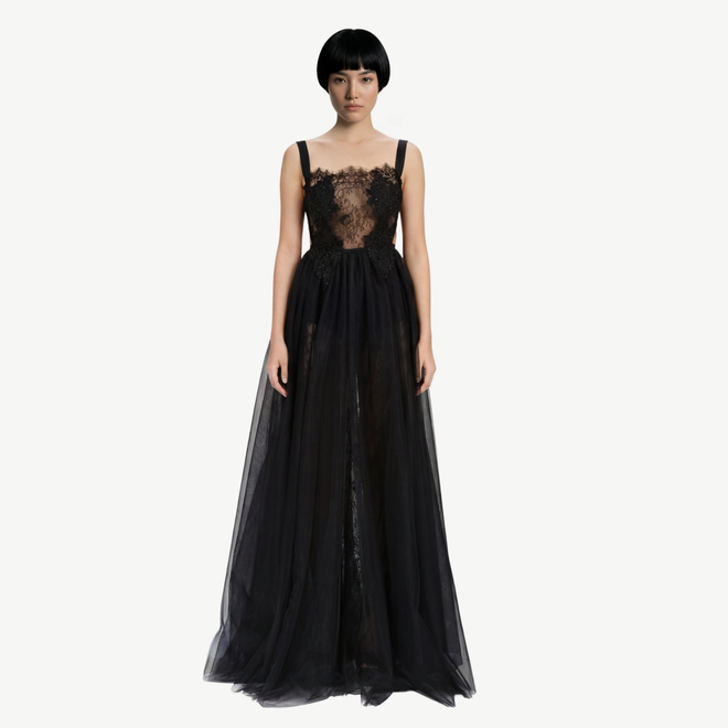 Deconstructed Lace and Tulle Overall Dress