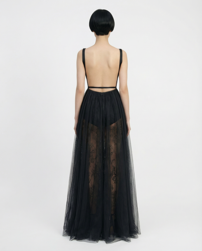 Deconstructed Lace and Tulle Overall Dress
