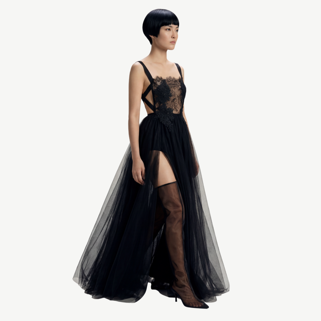 Deconstructed Lace and Tulle Overall Dress