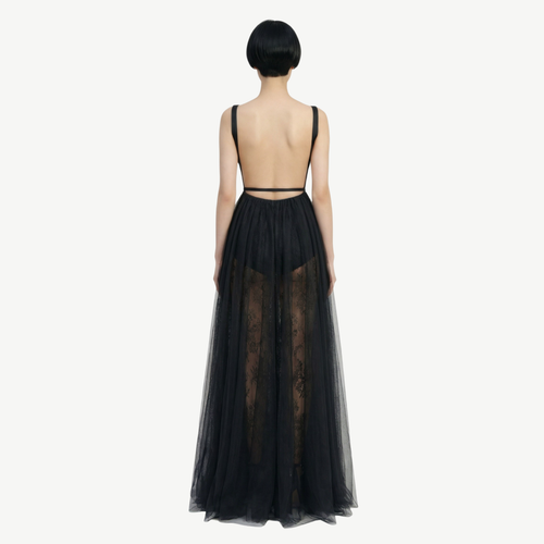 overall lace dress Lace Embroidered Overall Maxi Dress Small (2/4)