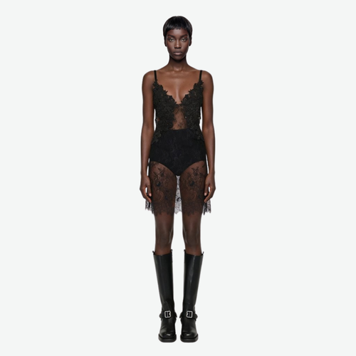 Slip Bodysuit in Embroidered Lace