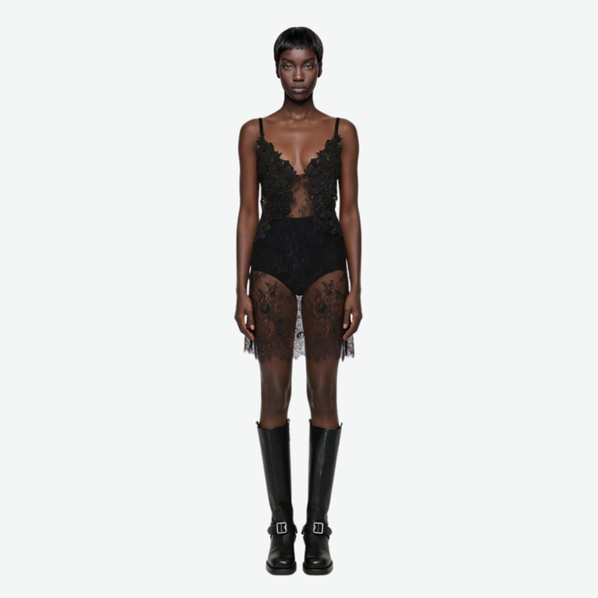Slip Bodysuit in Embroidered Lace