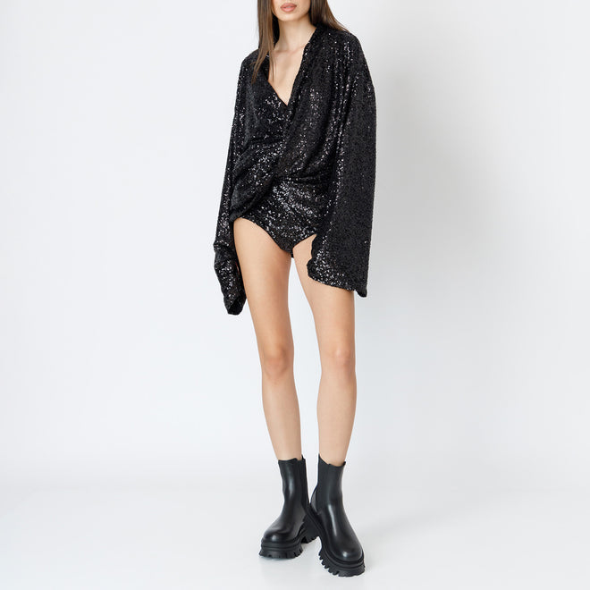 Embellished Black Sequin Micro Pants