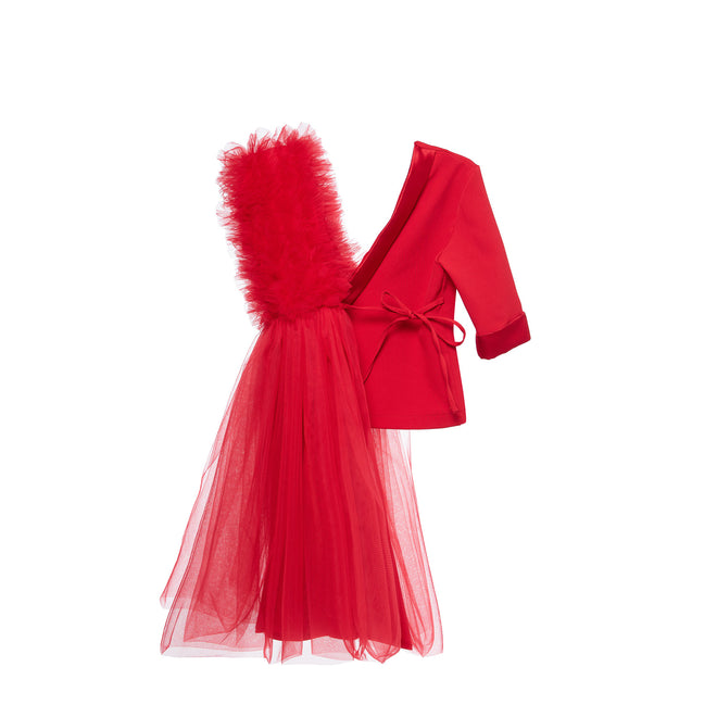 Tulle Twisted Blazer Dress in Red