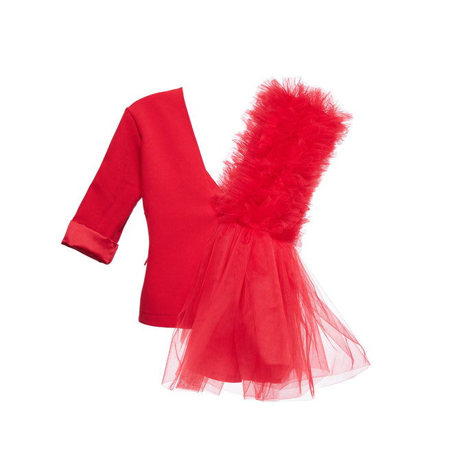 Assymetrical Midi Blazer Dress in Red