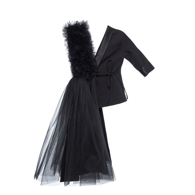 Tulle Twisted Blazer Dress in White
