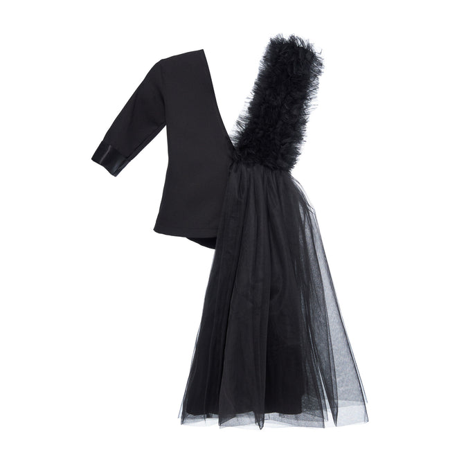 Tulle Twisted Blazer Dress in White