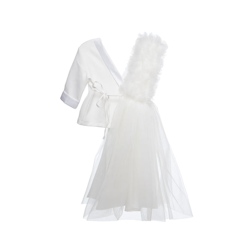 Tulle Twist Blazer Dress in White