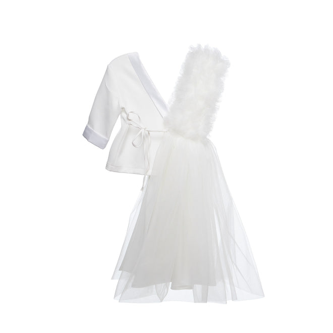 Tulle Twist Blazer Dress in White