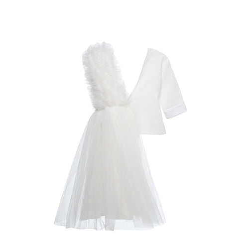 Tulle Twist Blazer Dress in White