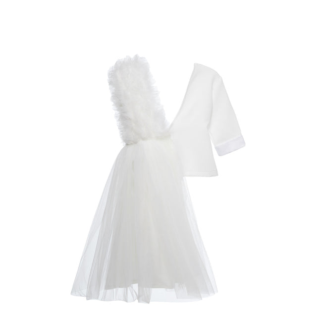 Tulle Twist Blazer Dress in White