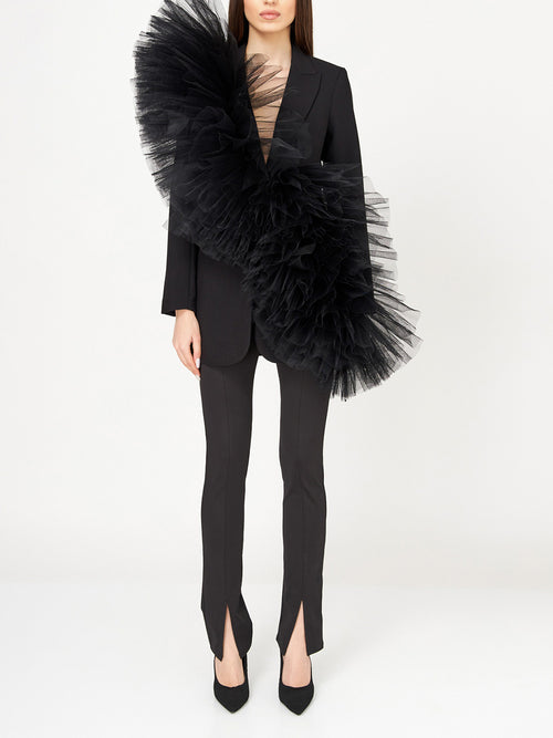Tulle-Adorned Black Blazer