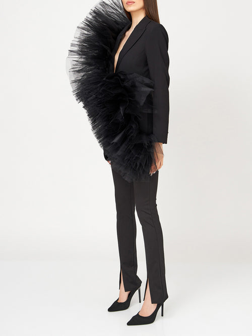 Tulle-Adorned Black Blazer