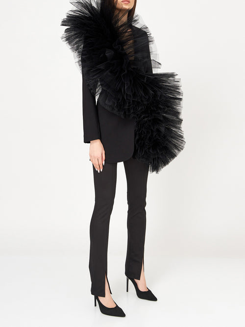 Tulle-Adorned Black Blazer