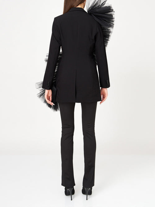 Tulle-Adorned Black Blazer