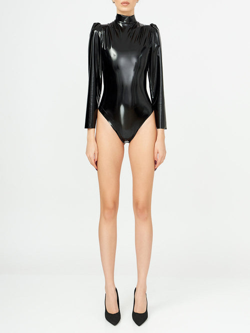 Turtleneck Faux-Leather Bodysuit
