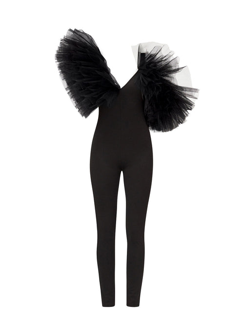 Asymmetric Tulle Ruffle Jumpsuit