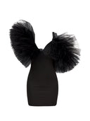 Asymmetric Tulle Ruffle Mini Dress