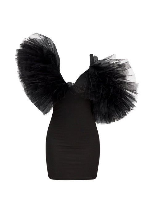 Asymmetric Tulle Ruffle Mini Dress