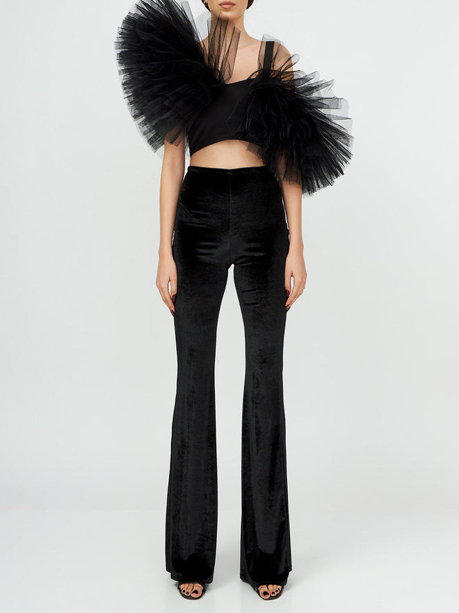 Asymmetric Tulle Ruffle Top