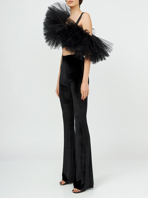 Asymmetric Tulle Ruffle Top